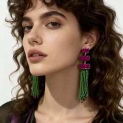 Bohemian Seed Bead Long Tassel Earrings Layered Handmade Vintage Statement Drop Earrings Jewelry Party Accessories