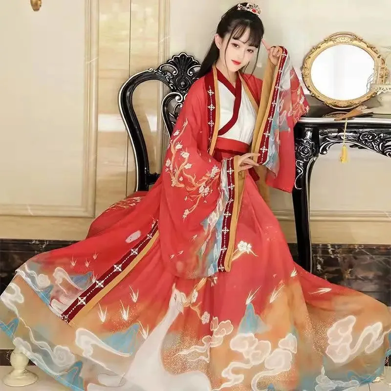 New Ancient Hanfu Elk Pattern Fairy Skirt China Style Traditional Women's Clothing Princess Dress Stage Performance Suit Cosplay