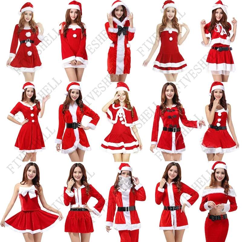 New Year Christmas Dresses for Women 2023 Halloween Party Xmas Cosplay Costume Christmas Santa Claus Red Dresses Set