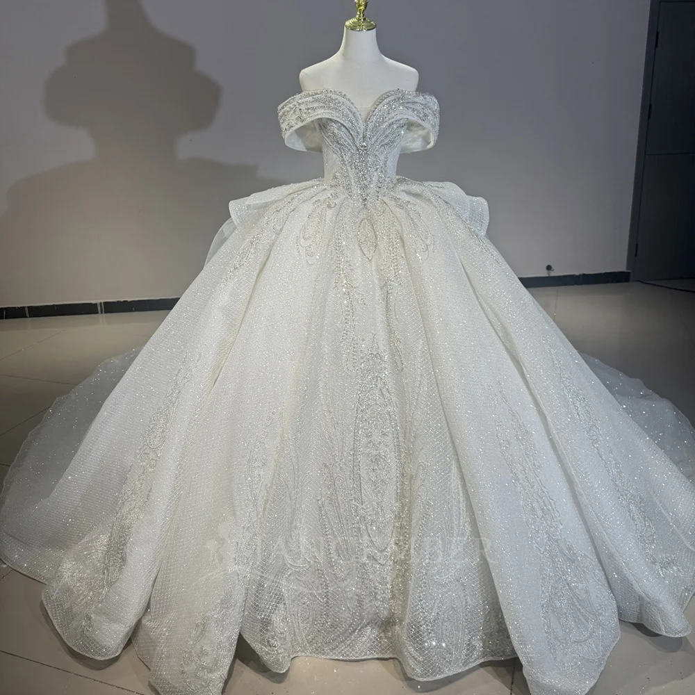 

Customized Pearl Sparkling Princess Wedding Dresses For Bride 2026 Lace Bridal Dress Sweetheart Short Sleeve Vestidos De Novia