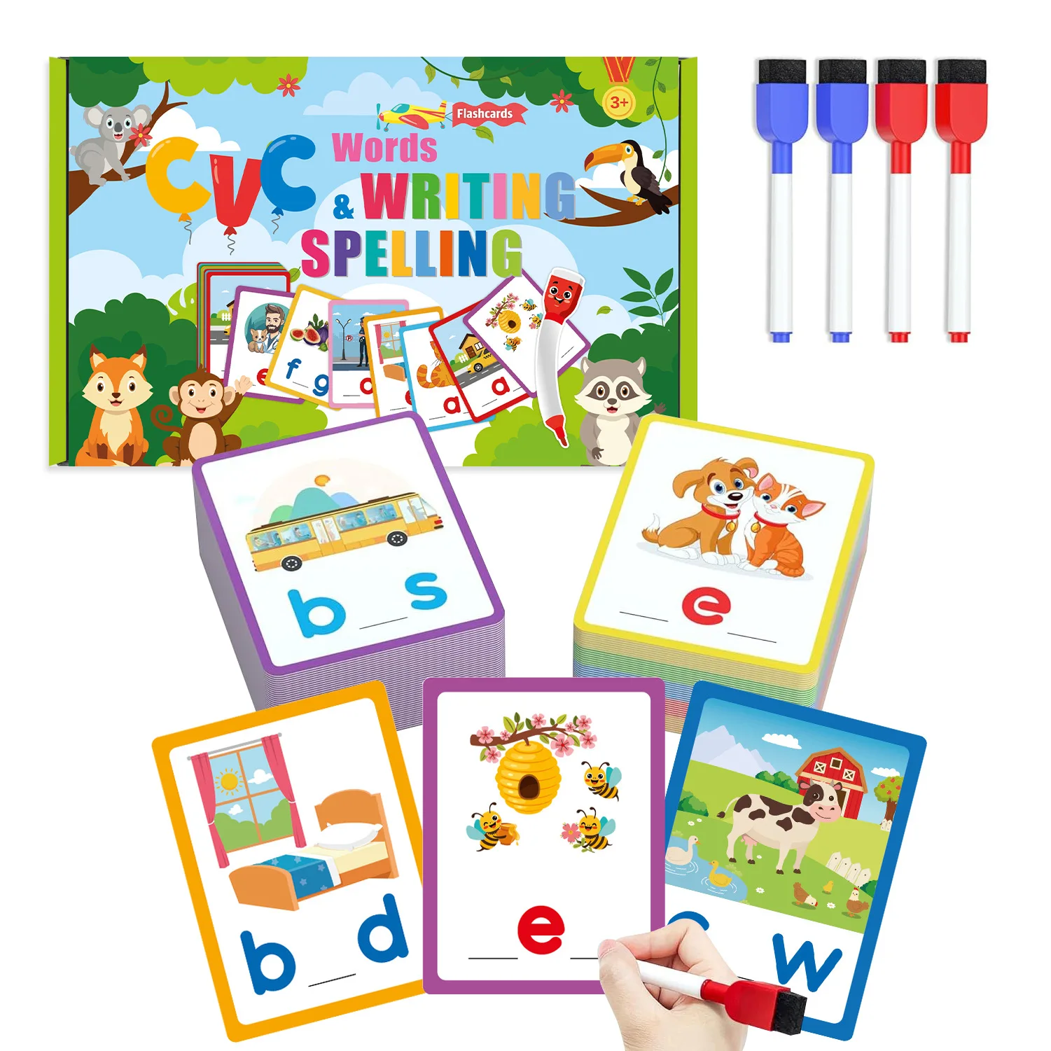 

Bview Art Montessori CVC Word Flash Cards for Kids - Alphabet Writing Practice & Early Learning Educational Toys for Toddlers