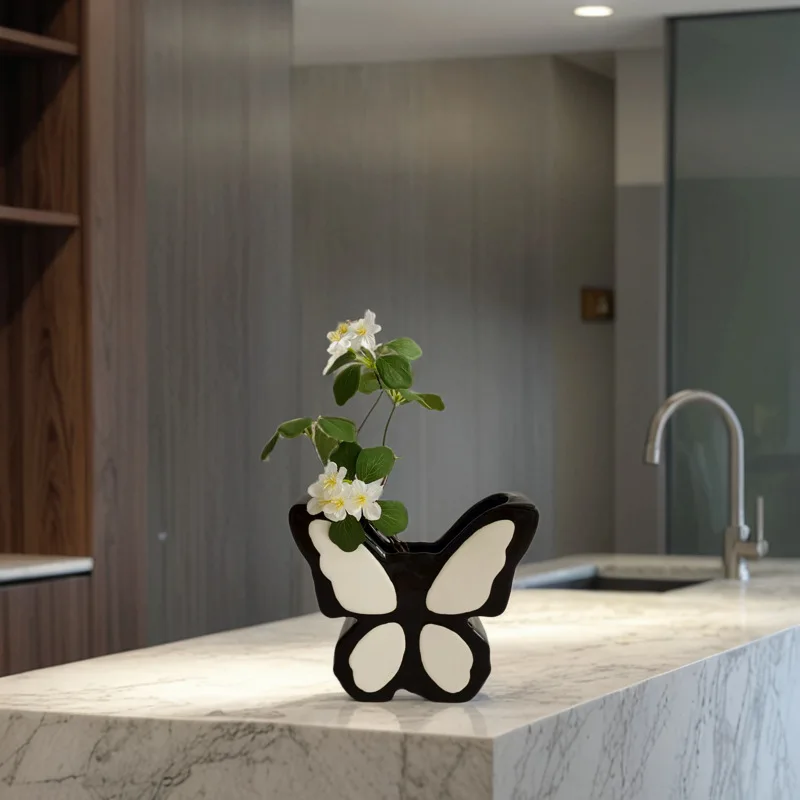 French high-grade butterfly ceramic porcelain vase matte home living room dining table decoration dried flower arrangement