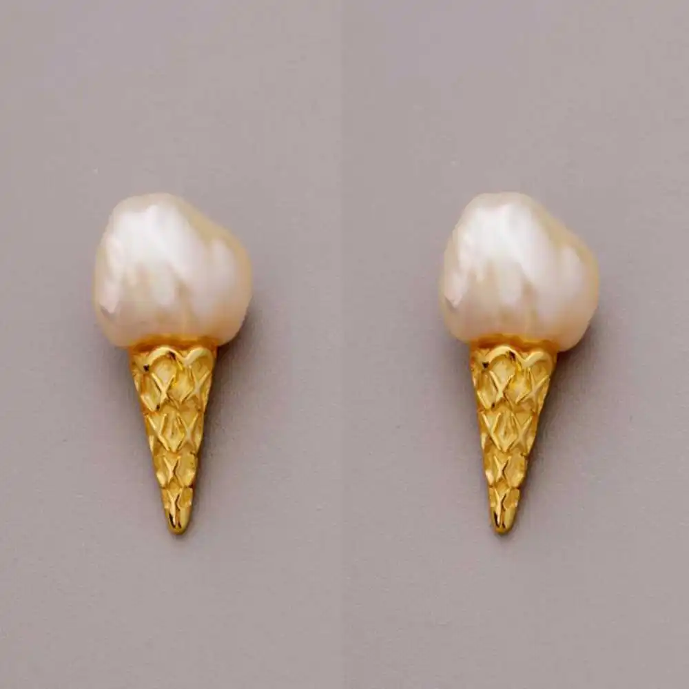 

Natural white freshwater Baroque pearl ice cream earrings Stud Unisex Dangle Everyday Gemstone Crystal Men Office Bridal Party