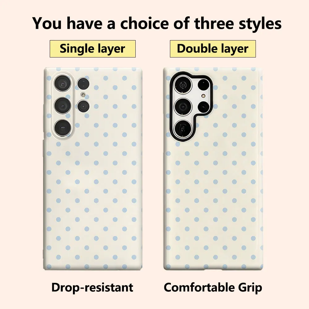 Light Blue Polka Dots Phone Case for Samsung Galaxy S26 S25 Ultra S24 S23 Ultra Plus Shockproof Double layer tough Back Cover