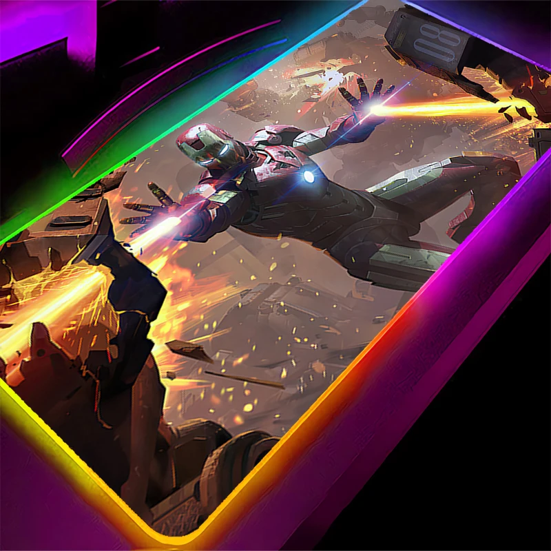 LED Mouse Pad Iron Man Anime Gaming Accessories Designed specifically RGB Mousepad Gamer PC Computer Keyboard Desk Mat Backlight