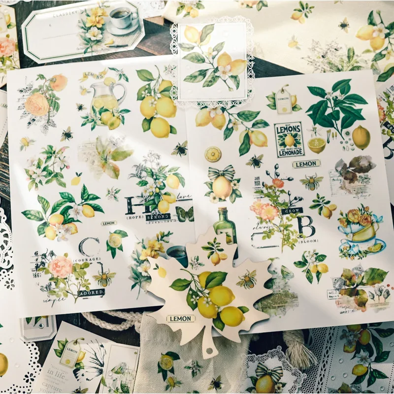 2 Sheet Large Lemon RUB ON Transfer Stickers Junk Journal Collage Plant Coffee Stickers DIY Album Scrapbooking Craft Stickers