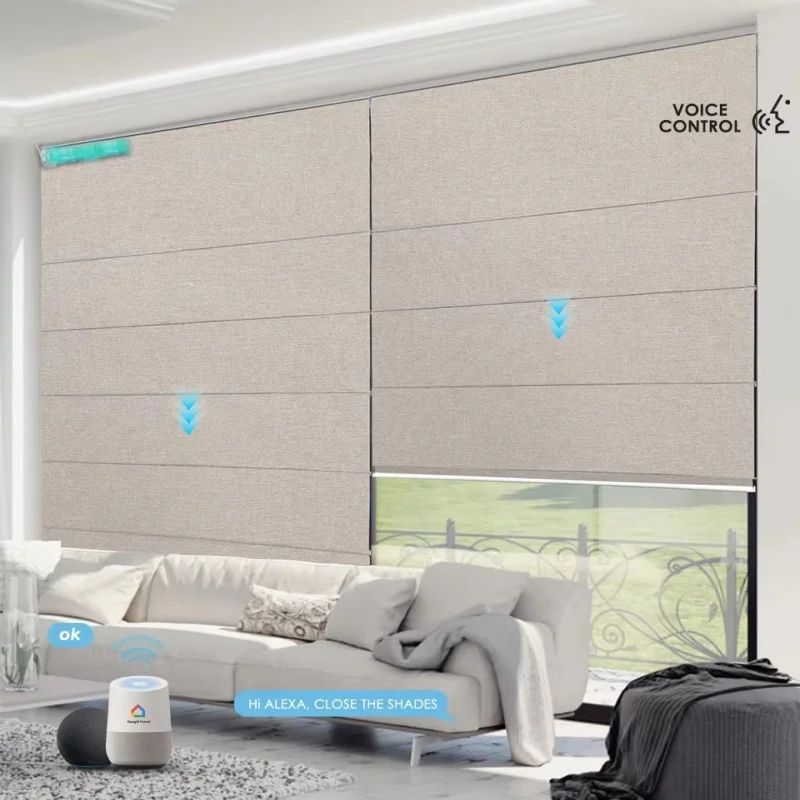 

Customizable Shades Light Filtering Fabric Compatible With Google Intelligent Voice Control Electric Roman Blinds For Window