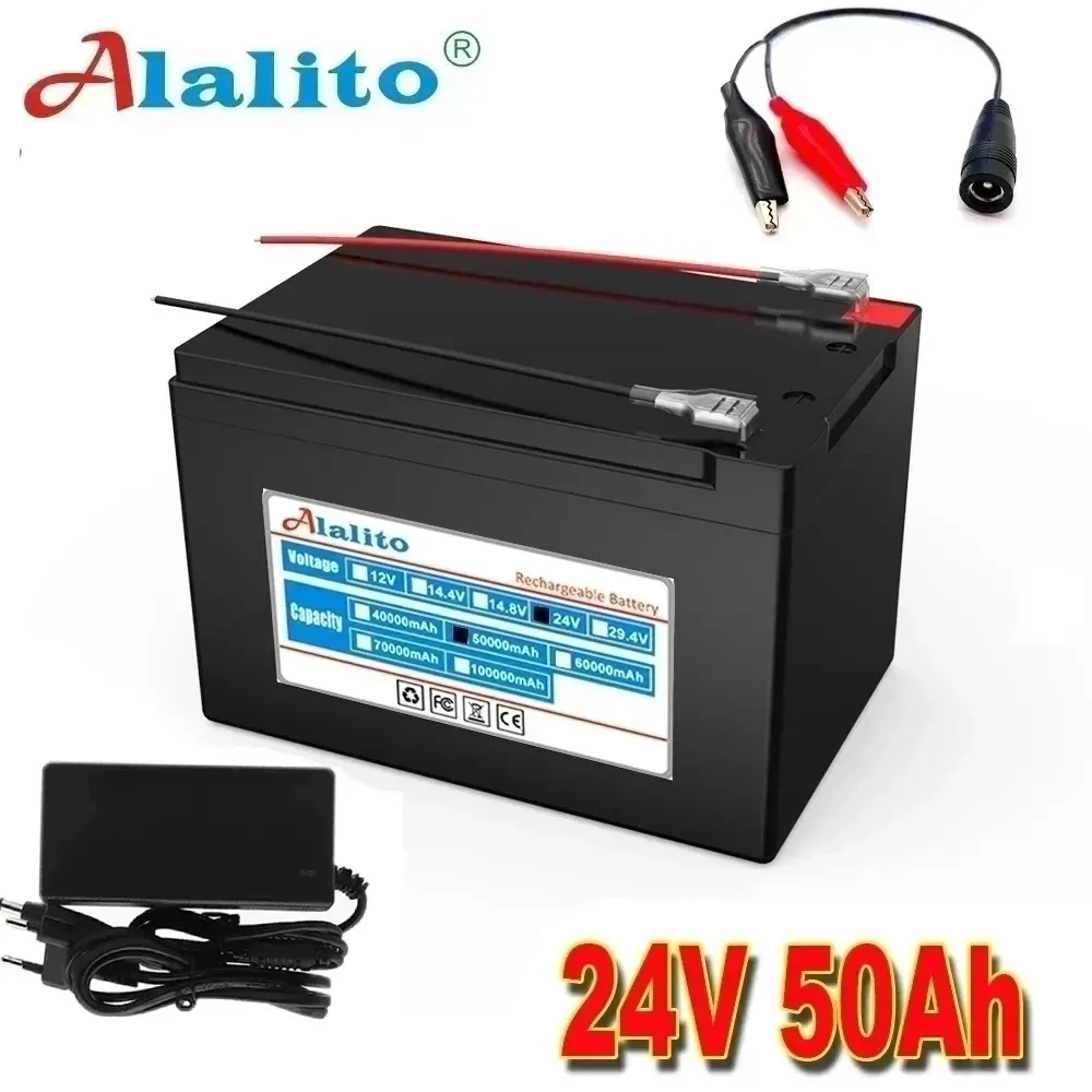 Battery 24V 6S4P 50Ah Battery 500W High Power Battery 25.2V 50000mAh Ebike Electric Bike BMS Capacity Indicator + Charger