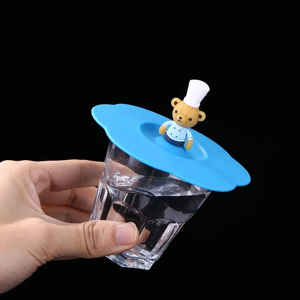 Transparent Silicone Cup Cover Heat-resistant Leak Proof Cartoon Lid Cartoon Cute Dustproof Cup Cover Reusable Seal Suction Lid