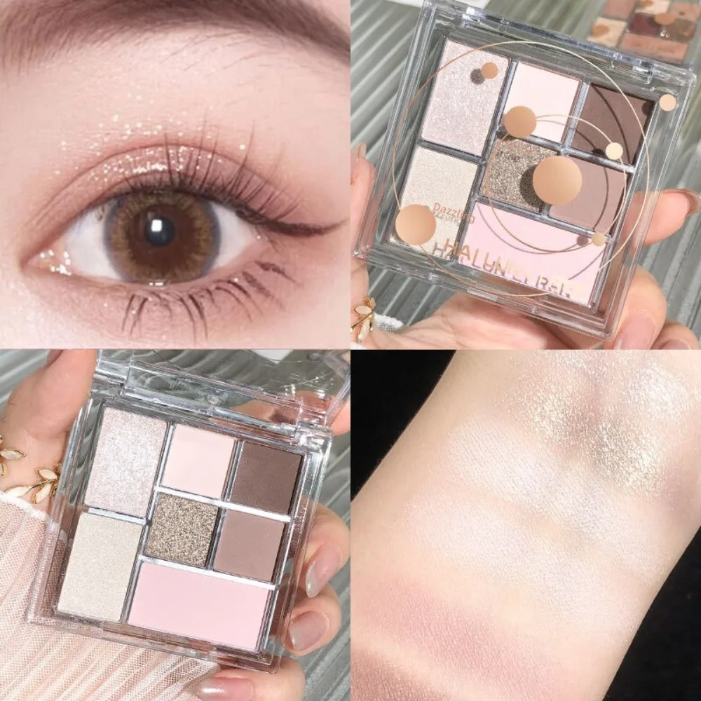 Paleta de maquillaje de 7 colores, sombra de ojos mate de larga duración, resistente al agua, efecto brillante, sombra de ojos de cristal brillante, uso diario