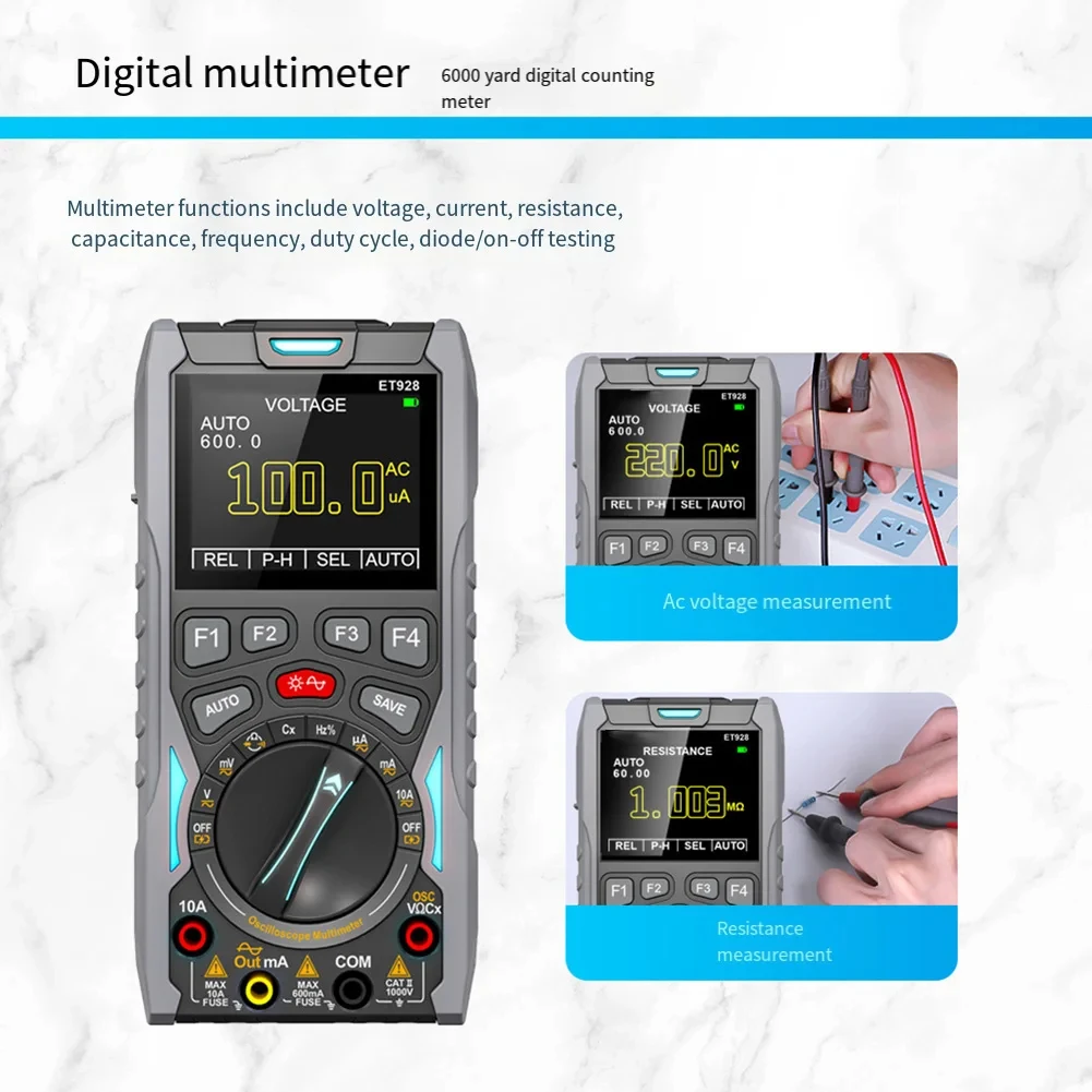 TOOLTOP ET928 Generatore di segnale multimetro oscilloscopio digitale portatile compatto 3 in 1 Larghezza di banda 12 MHz per riparazioni elettroniche