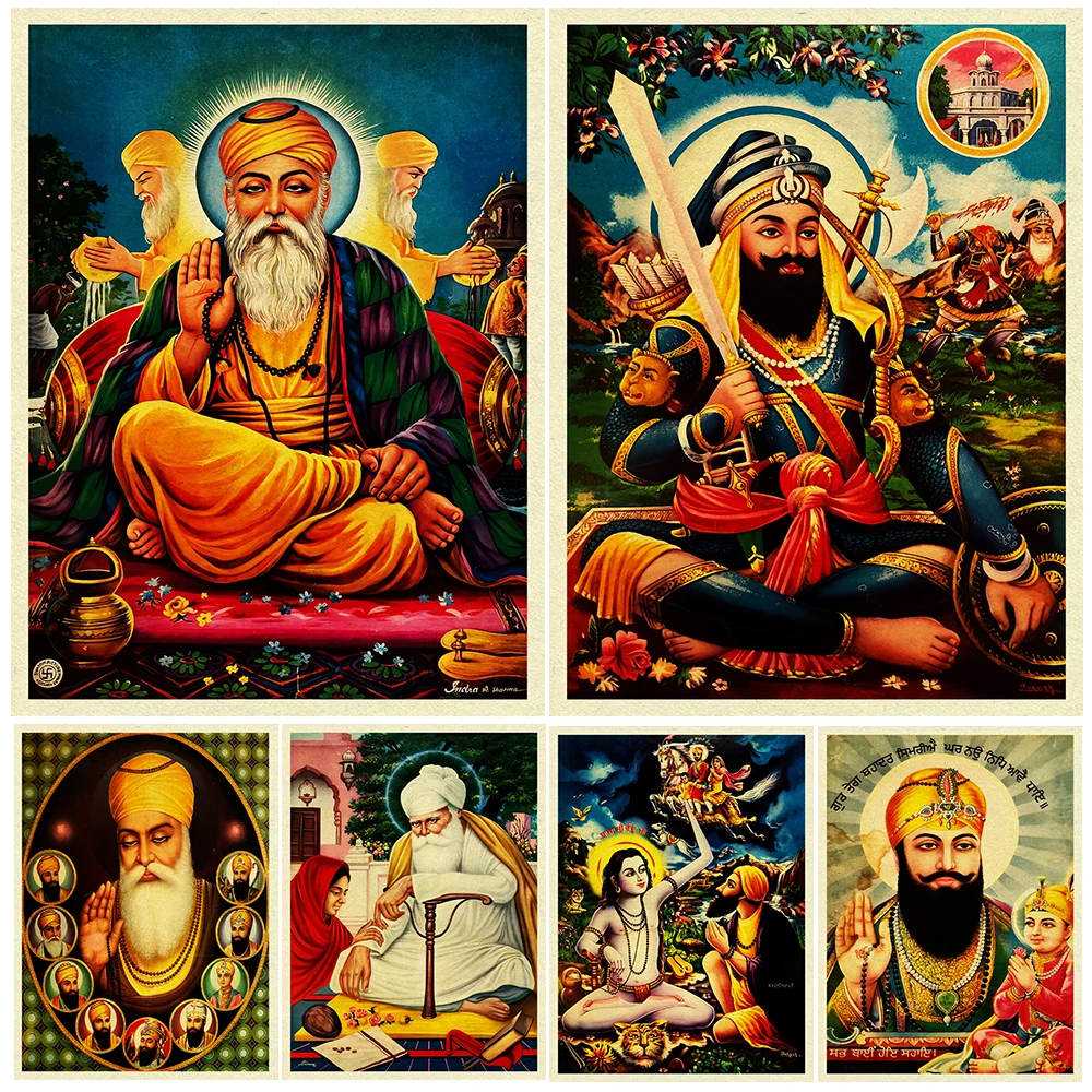 

Sikhism Gurunanak Gulu Nanak Religion Posters Wall Pictures For Living Room Vintage Poster Wall Art Canvas Painting Unframed