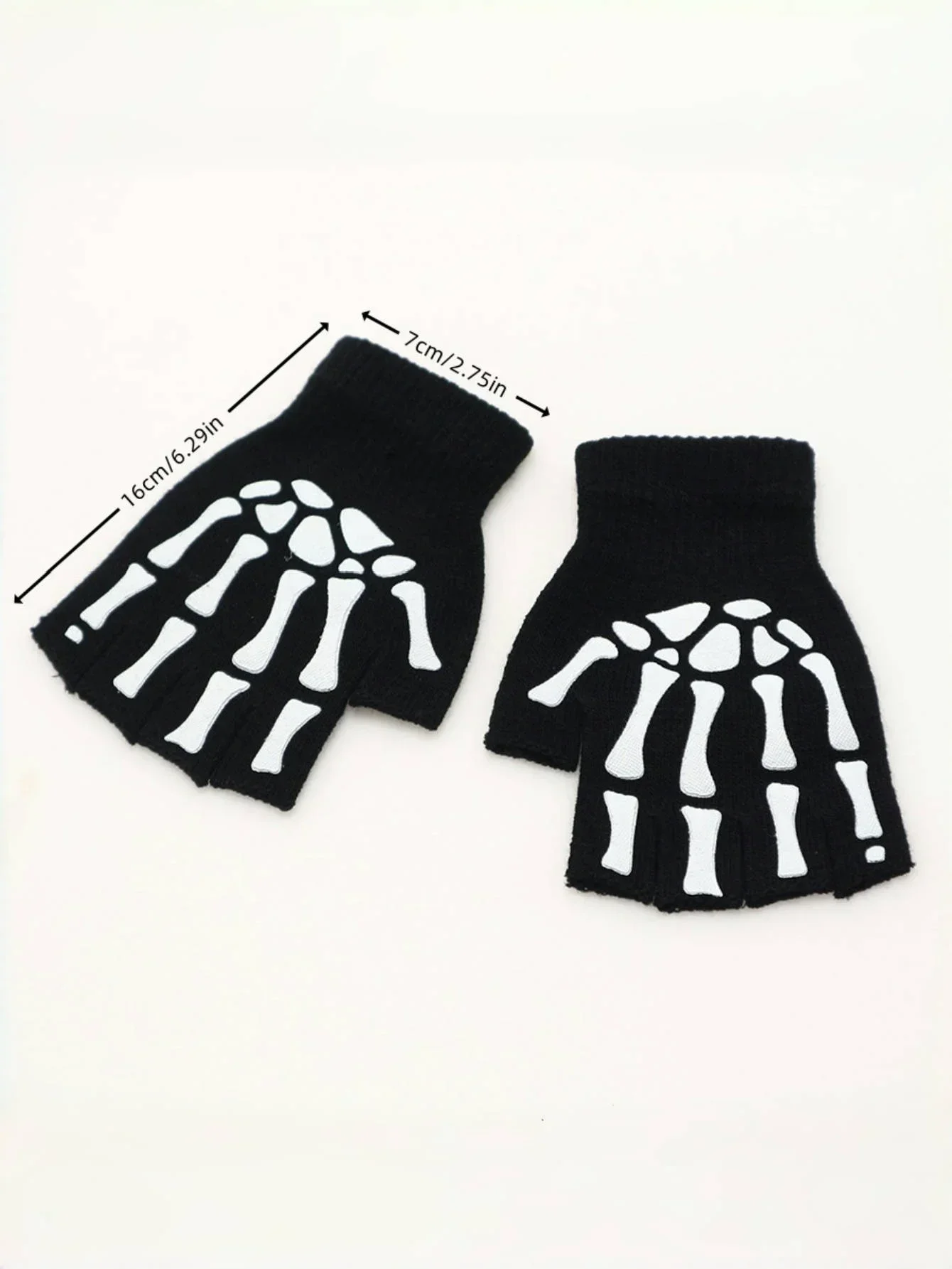 New Adult kids Halloween Skull Half-finger Punk Gloves Winter Skull Fingerless black gloves