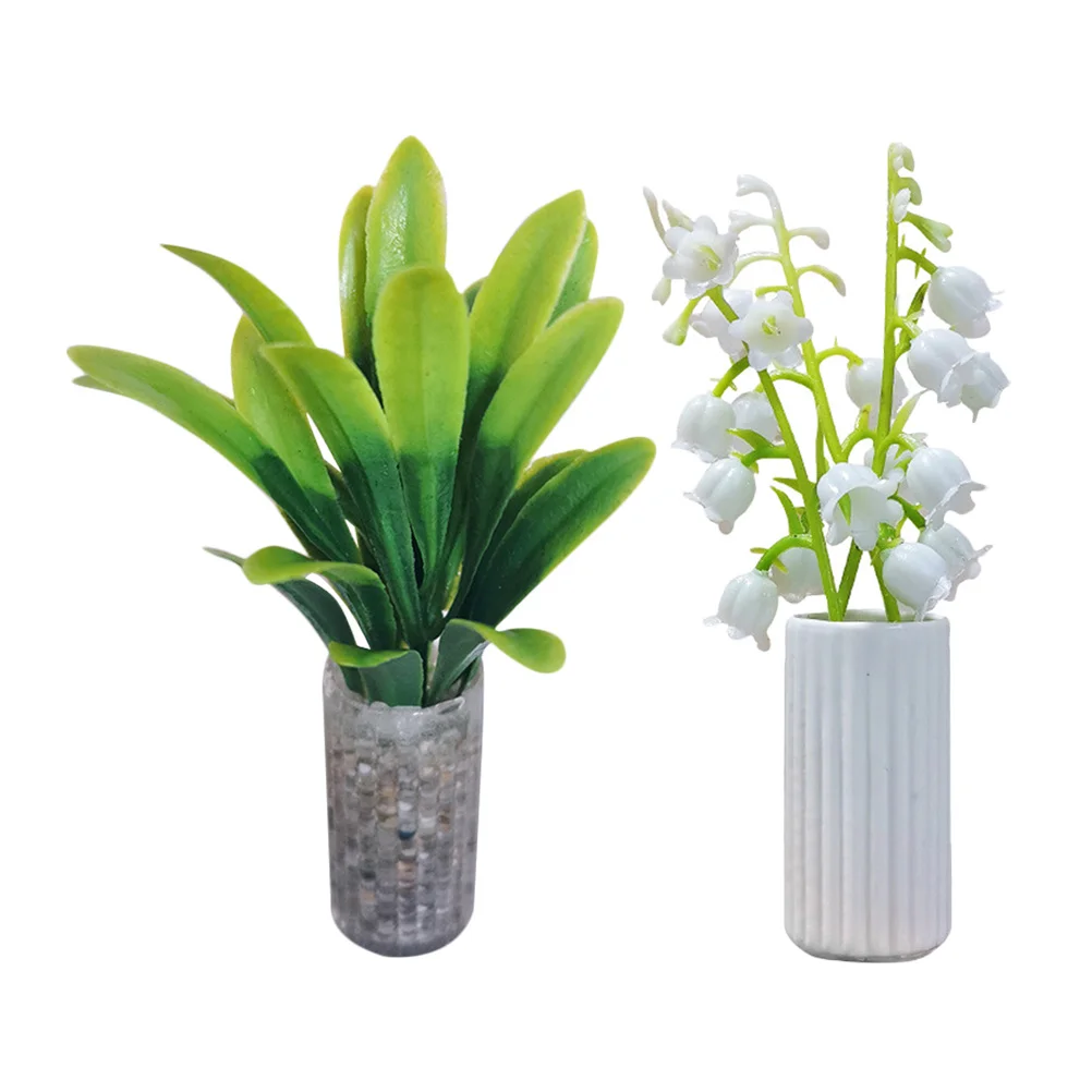

2Pcs Miniature Potted Plant Ornament Resin Fake Bonsai Decor for Dollhouse Micro Landscape Small Indoor Garden Decoration