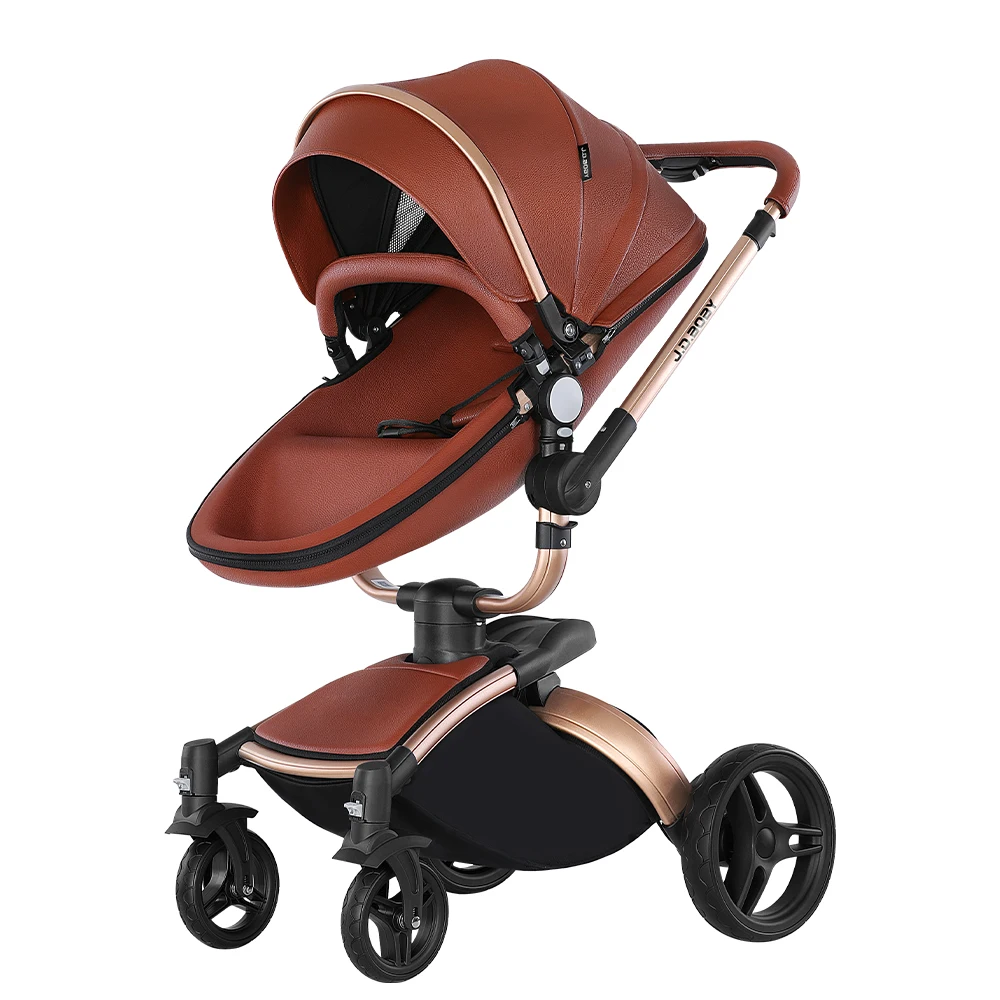 Luxury high landscape baby stroller 3 in 1 eggshell stroller 360 rotating leather newborn stroller with baby carrier