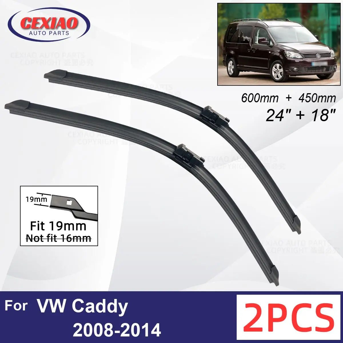 

Car Wiper For VW Caddy 2008-2014 Front Wiper Blades Soft Rubber Windscreen Wipers Auto Windshield 24" 18" 600mm 450mm