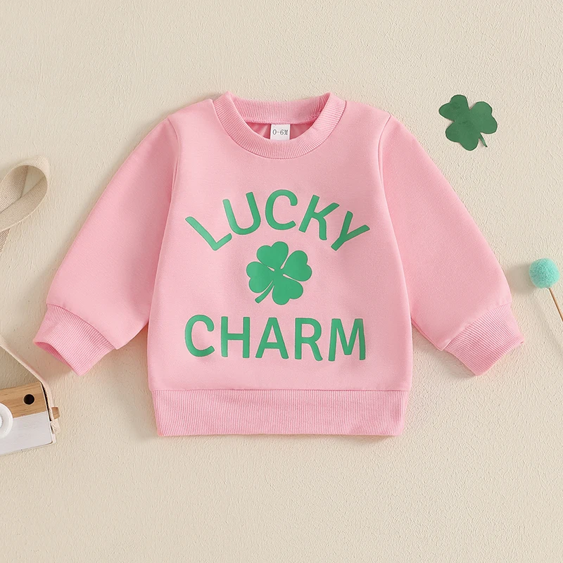 Toddler Boy Girl Irish Sweatshirt Letter Shamrock Print Long Sleeve Round Neck Pullover Loose Tops