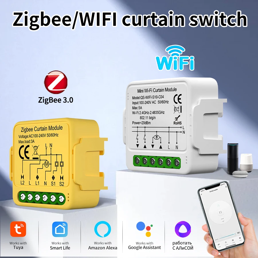 

Tuya WiFi ZigBee умный модуль штор жалюзи рольставни электродвигатель умный переключатель штор работает с Alexa Google Home