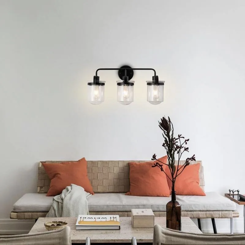 3-Light with Clear Glass Shade，Modern Sconce， Industrial Indoor  Light Fixture for Bathroom Living Room Bedroom Over Kitchen Sink，E26 Socket,  [No Bulb]