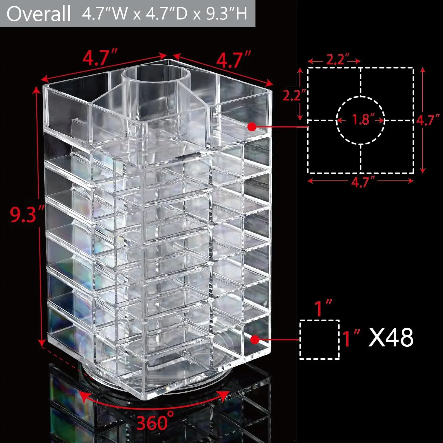 Acrylic Rotating Lipstick & Lip Gloss Makeup Organizer with 53 Slots