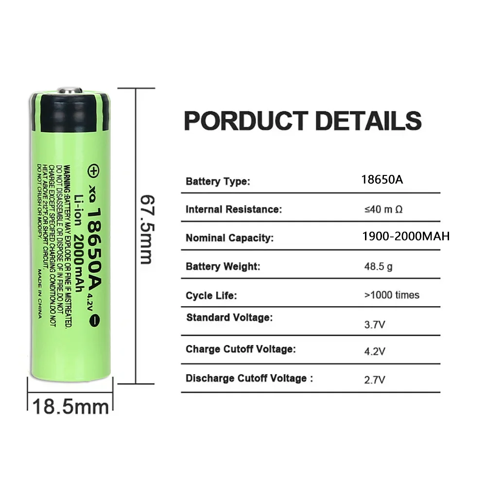 4.2V 2000mAh 18650 batteria ricaricabile batterie 3C scarica 18650 batteria al litio a celle HD con torcia a LED T6