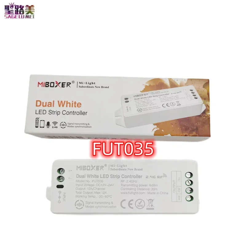 MiBoxer FUT035M(Upgraded) Color Temperature Dual White Led Controller MAX12A 2.4GHz 4-Zone RF DC12V-24V For CCT Led Strip Lights