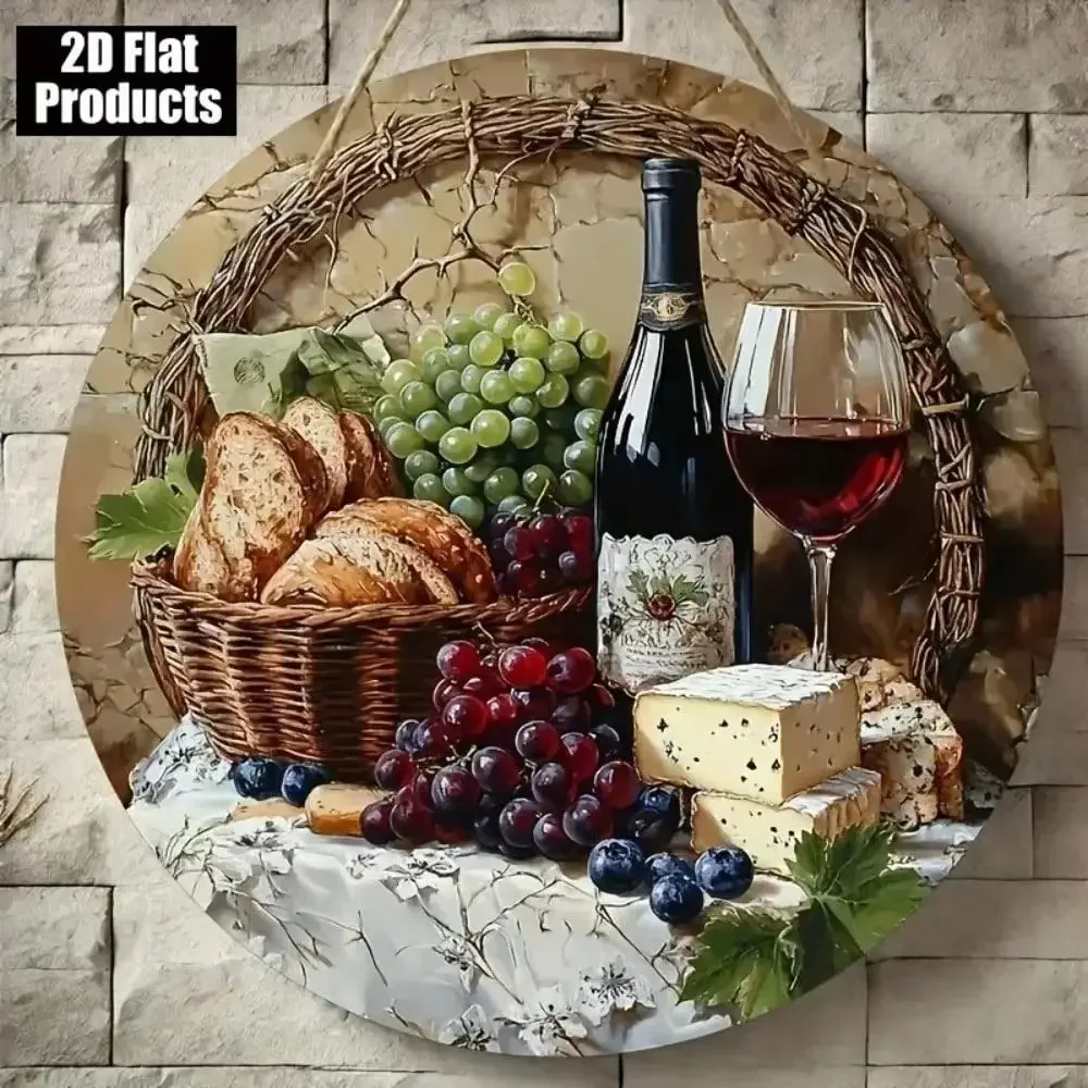 CIFBUY Vintage Rustic Wine Style Metal Wall Art Wine and Cheese Sign 20x20 cm Kitchen Bar Hanging Decor