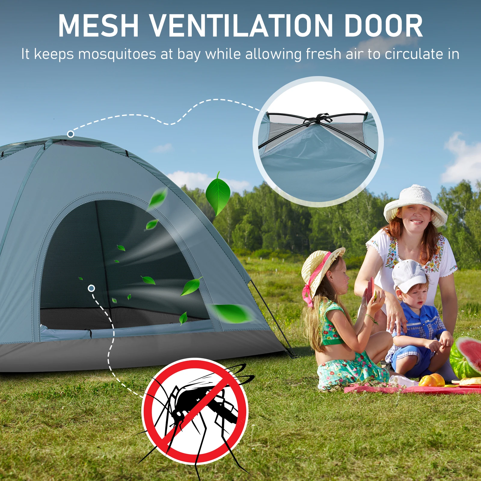 3-4 Person Outdoor Camping Dome Tent Blue Rainproof & Portable for Wild Use