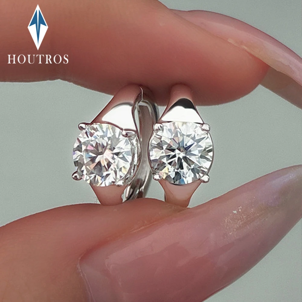 0.5CT/1CT Round Cut Moissanite Hoop Earrings for Women 925 Silver 18K White Gold Plated Solitaire Diamond Earring Fine Jewelry