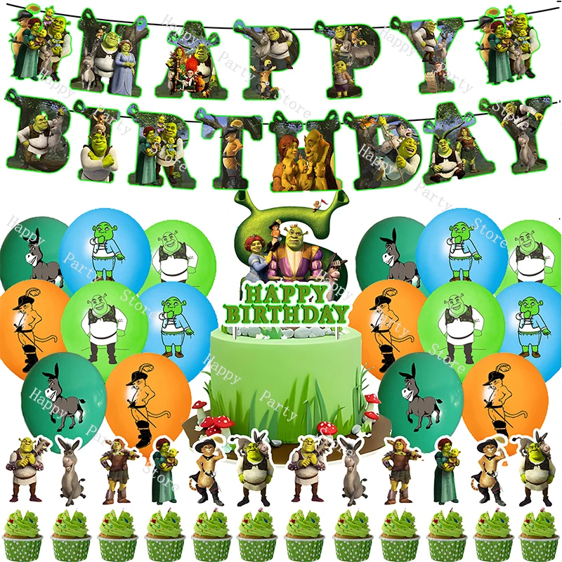 Shrek Birthday Party Decoration Balloon Banner Backdeop Cake Topper According Options Shrek Party Supplies Baby Shower