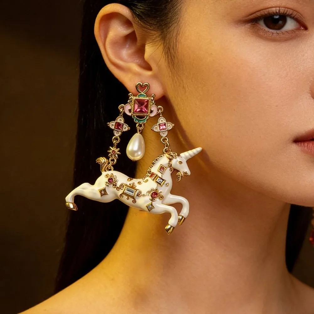 Vintage Western Horse Unicorn Earrings with Oil-Dripping Enamel - Premium High-End Trendy Jewelry for Women M840