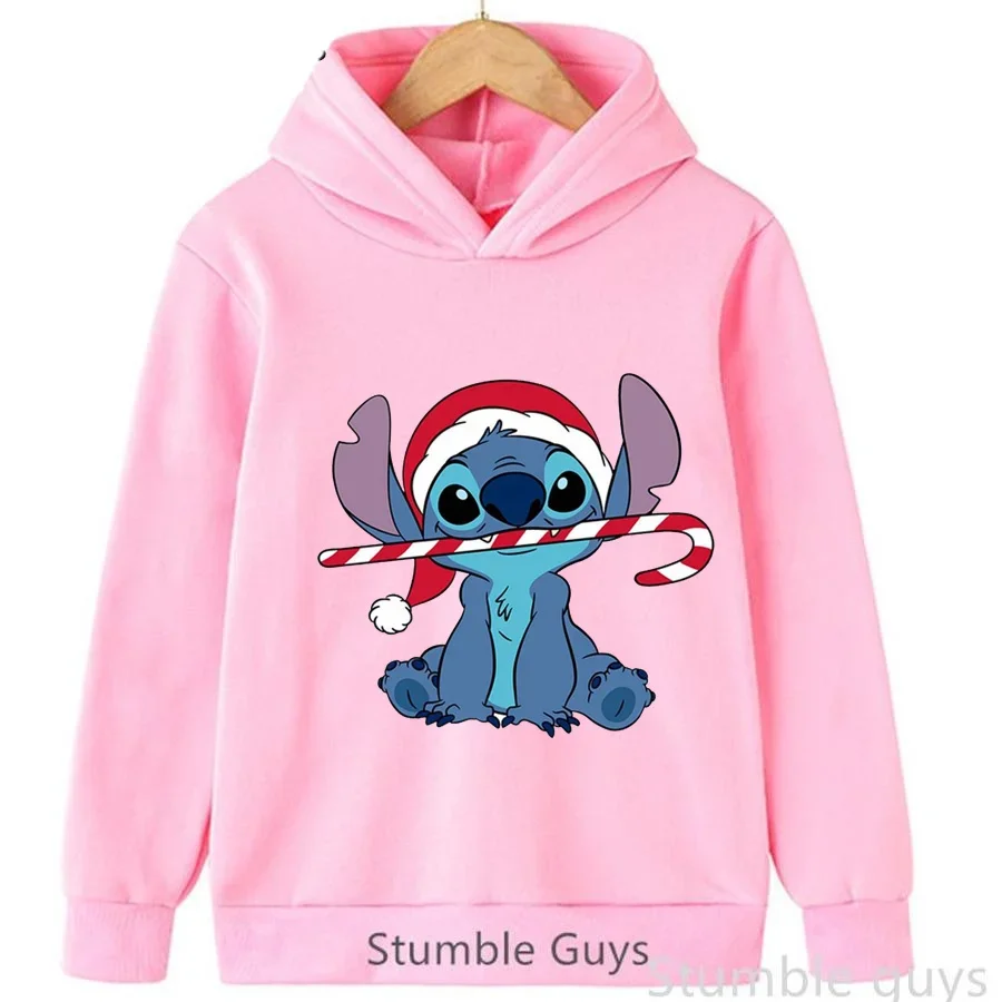 Christmas Cute Blue Cartoon Creature Print Kids Hoodie Boys Girls Long Sleeve Hooded Pullover Casual Sweatshirt Tops