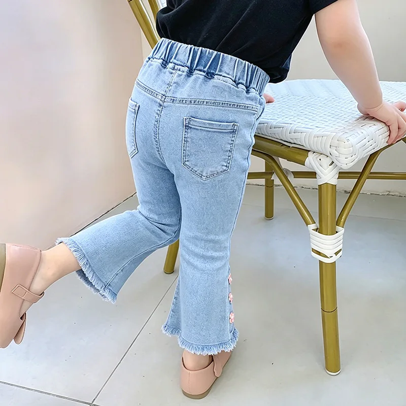 Kids' Pants and Jeans 1-5T Girl's Pants Sweet Flower Jeans for Children Autumn Thin Kids Denim Blue Pants