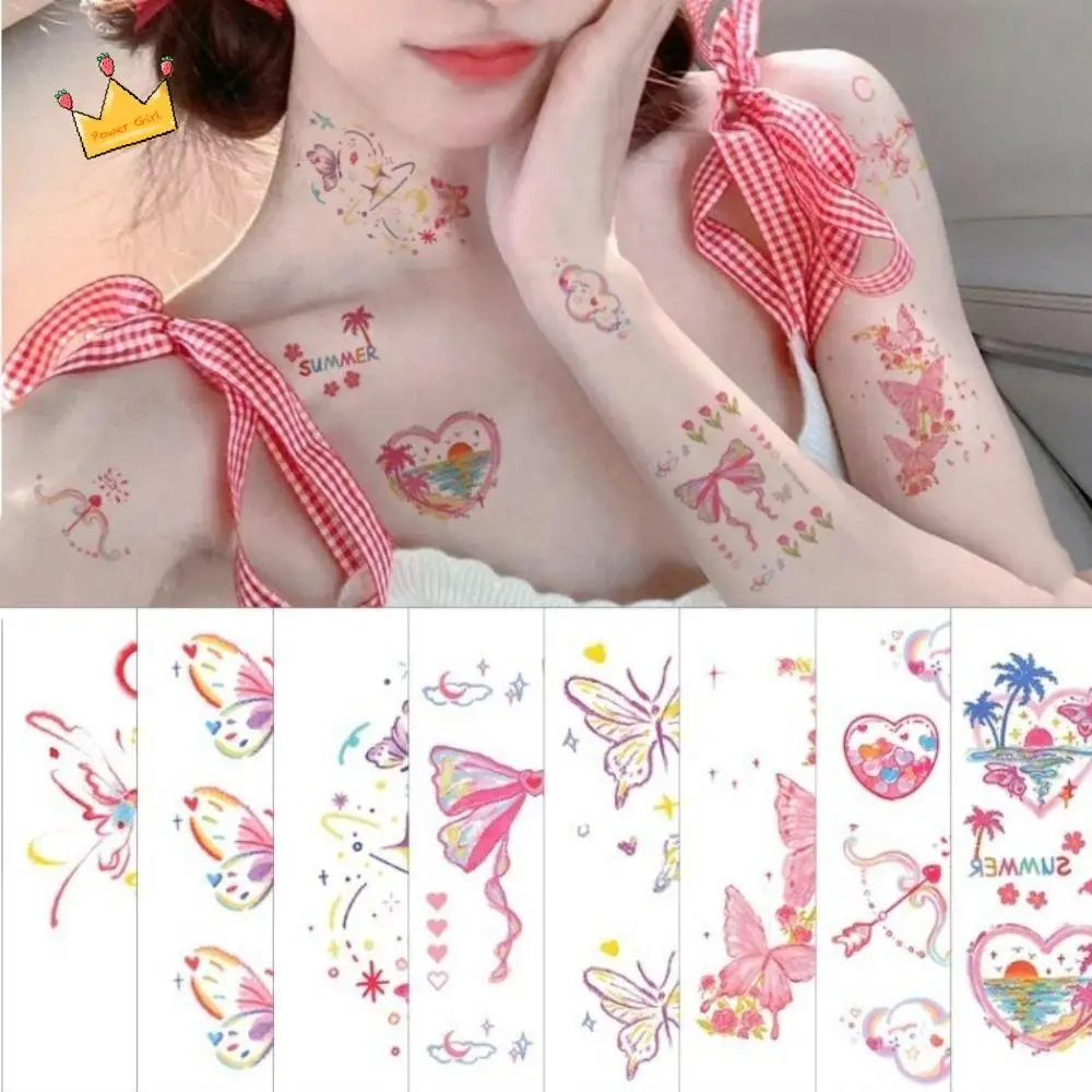 

Waterproof Sweet Temporary Tattoo Stickers Cloud Butterfly Body Art Sticker Pink INS Makeup Tattoo Decals Women