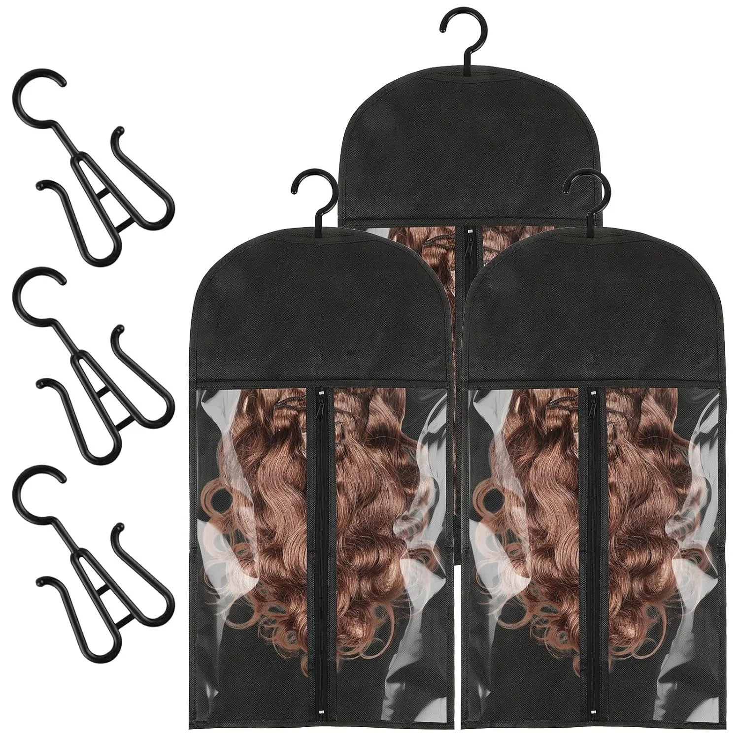 

Сумки для хранения париков с вешалкой, 3-х портативная сумка для париков, держатель для наращивания волос, хранение черных волос для нескольких париков, Hom