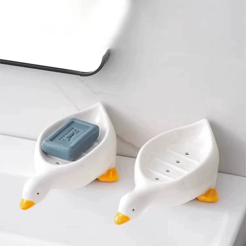 1 Pc Yellow/White Duck Shape Soap Box Cartoon Drainable Soap Box Bathroom Accessories