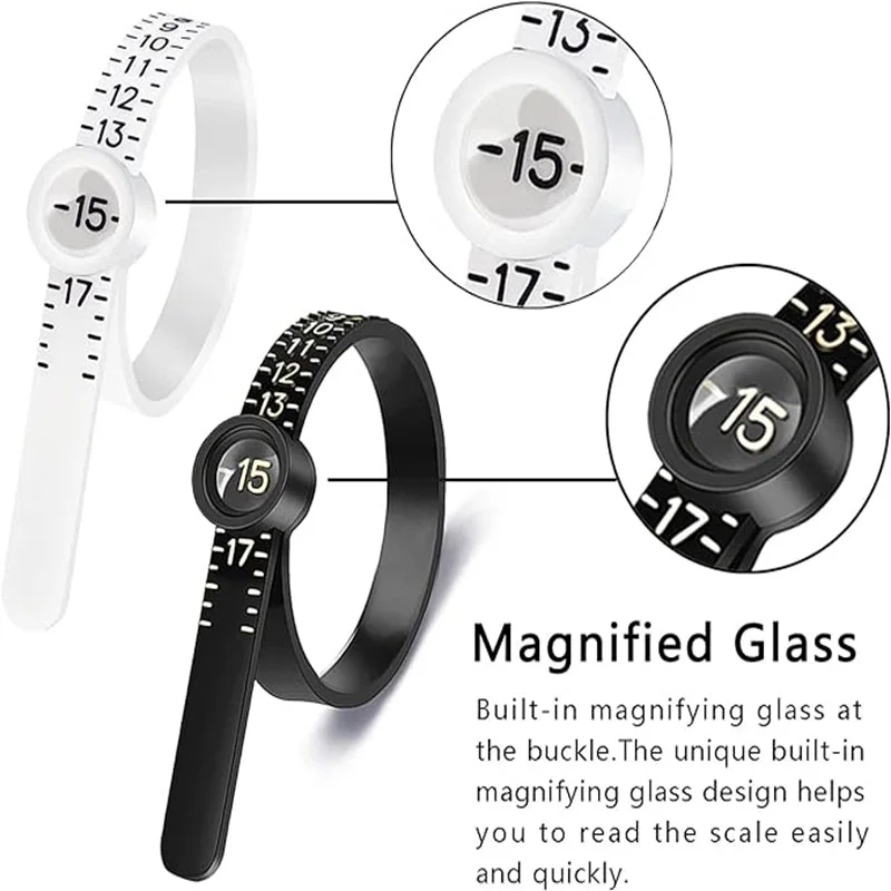 US/UK/EU/HK Precision Ring Sizer with Magnifier, Multi-Scale Finger Measuring Tool, Reusable High Quality Jewelry Gauge for DIY