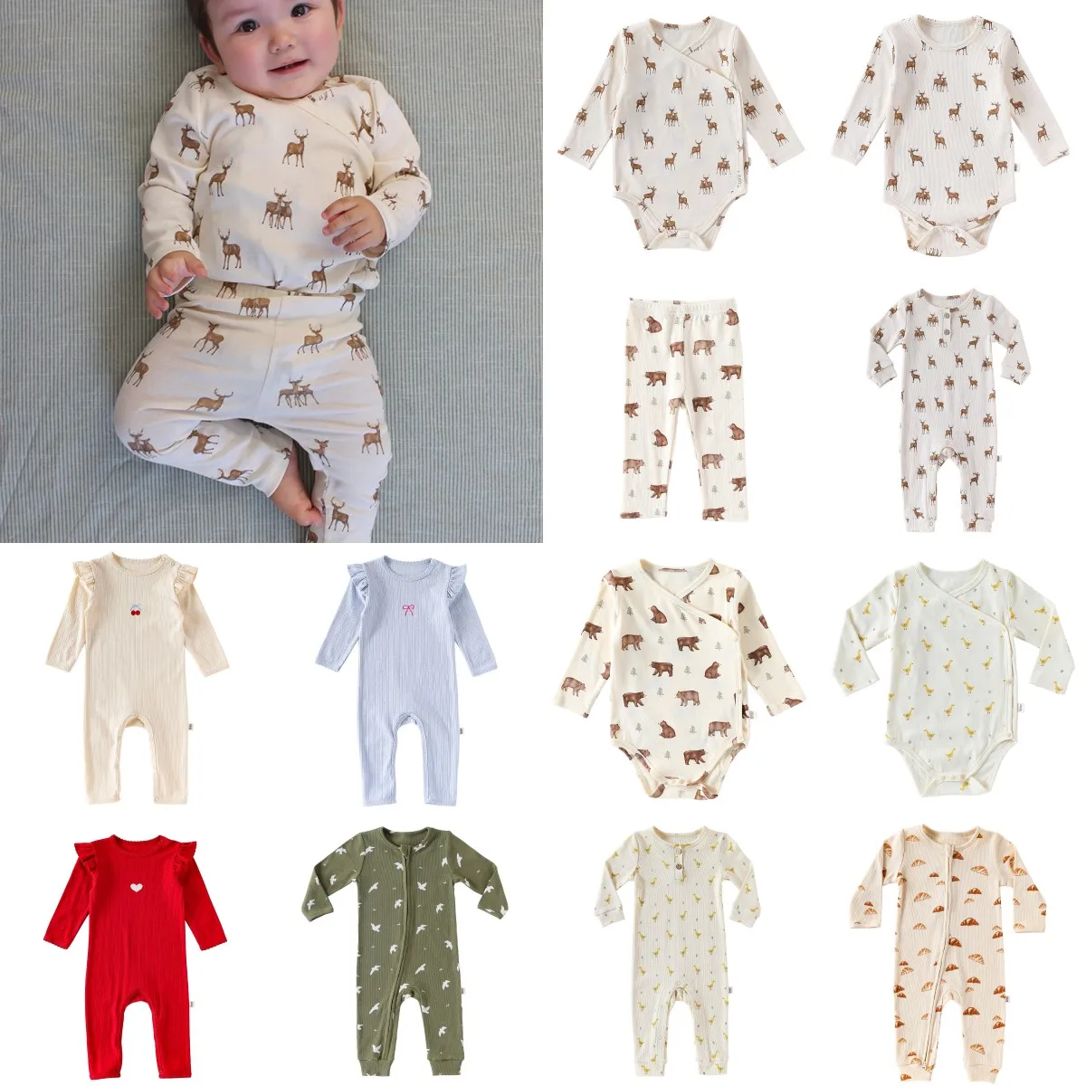 

Baby Fart Clothing Spring and Autumn Baby Boys and Girls Triangle Romper Cotton Long Sleeve Newborn Onesie Set