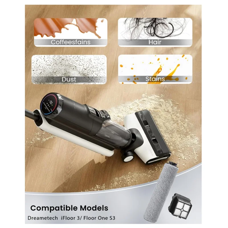 لـ Tineco Ifloor 3/Ifloor One S3 بكرات فرشاة بديلة ومرشحات Hepa أجزاء المكنسة الكهربائية الرطبة والجافة اللاسلكية-A77G