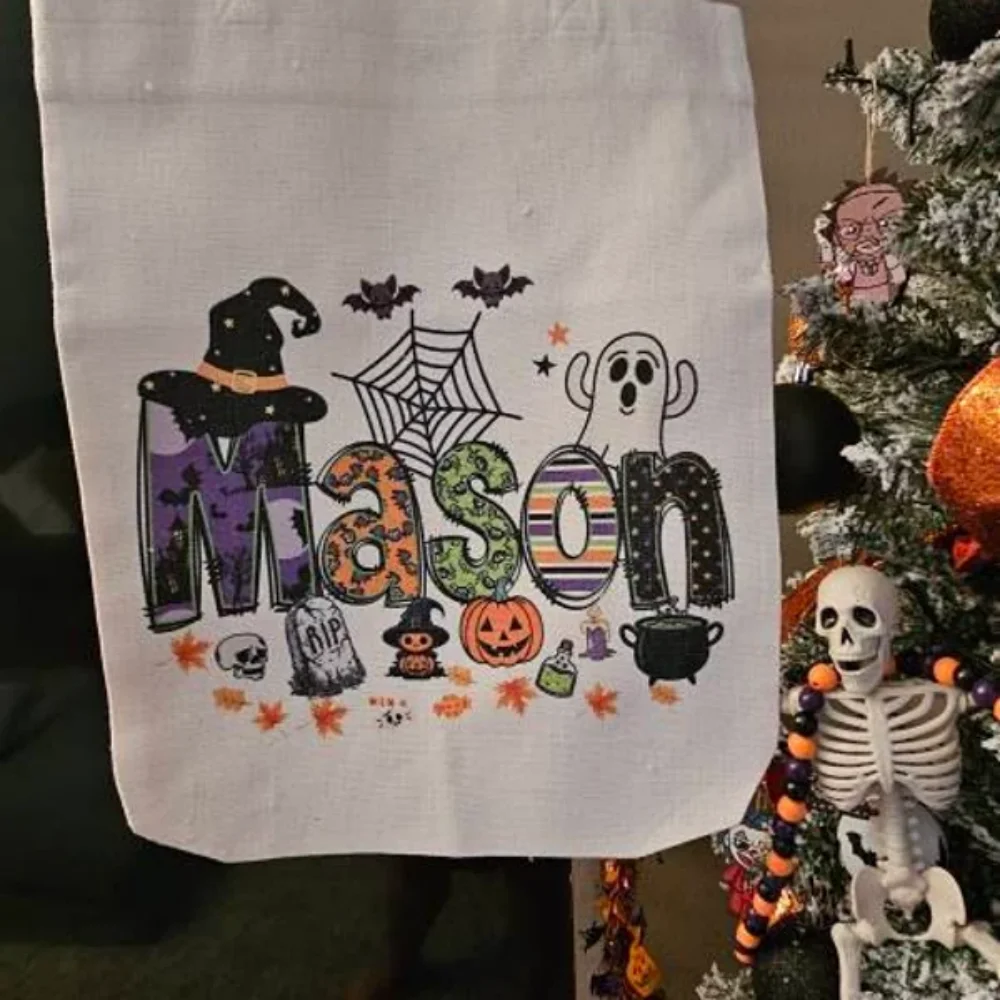 حقيبة حمل الهالوين المخصصة، حقيبة اسم الهالوين المخصصة، حقائب حلوى الهالوين للأطفال، حقيبة الهالوين للأطفال، حقيبة خدعة أو علاج #2