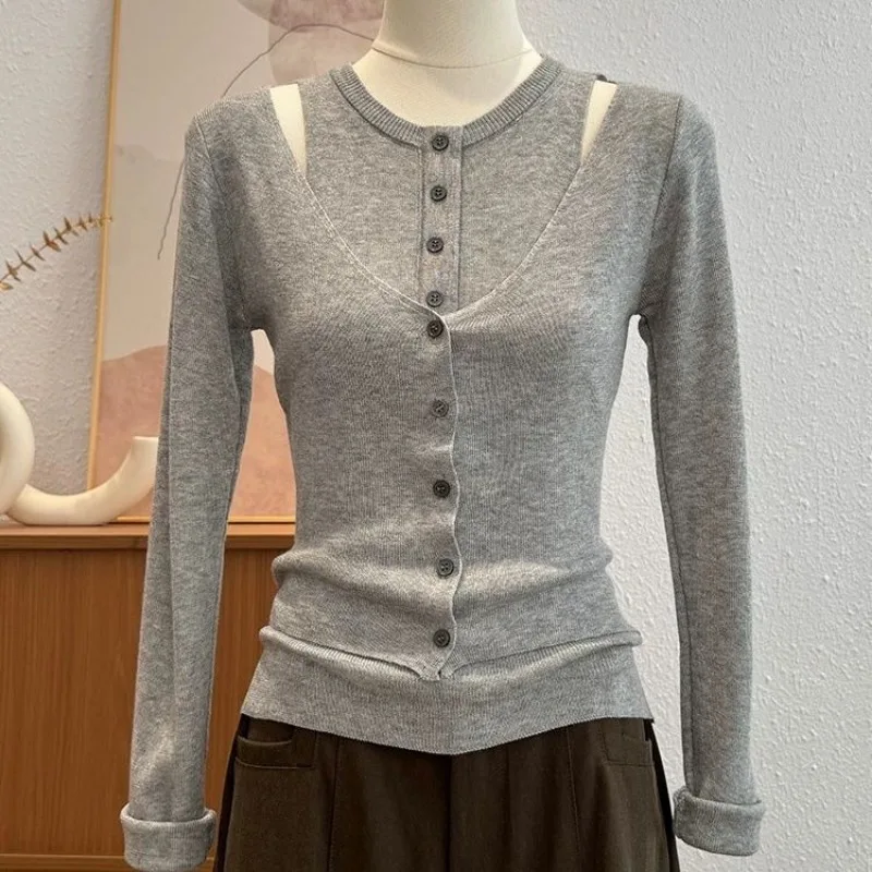 

Knitted Temperament Fashionable Design Long-sleeved Autumn Sweater New Two-piece Cardigan Slim Niche Top