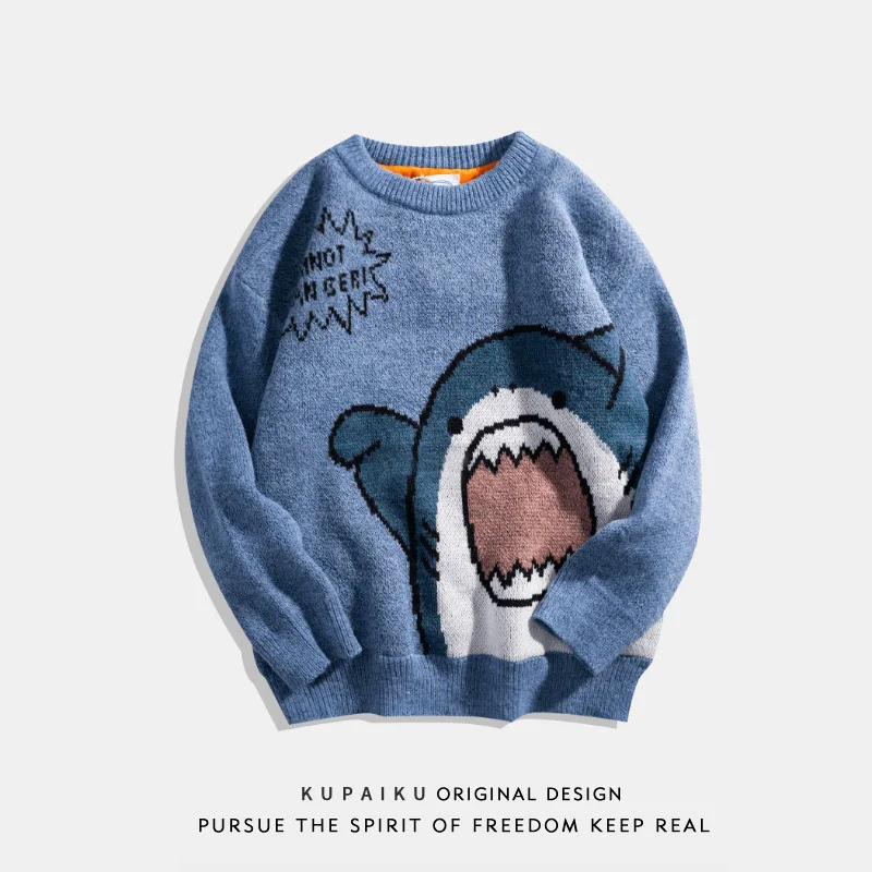 

Cartoon round Ne Knitwear Men's Thiened Autumn Winter Spring Sle Retro Japanese Feeling Large Size Fat Knitted Sweater