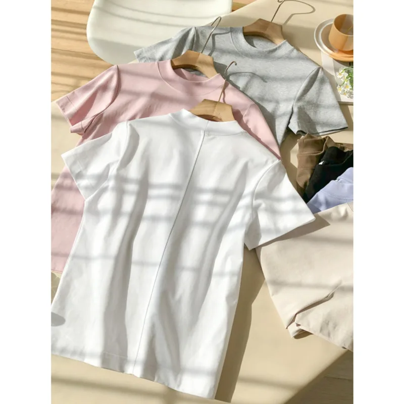 

2024 New Spring Cotton T-shirt Women Loose Back Line Short Sleeve Basic Tops For Minimalist