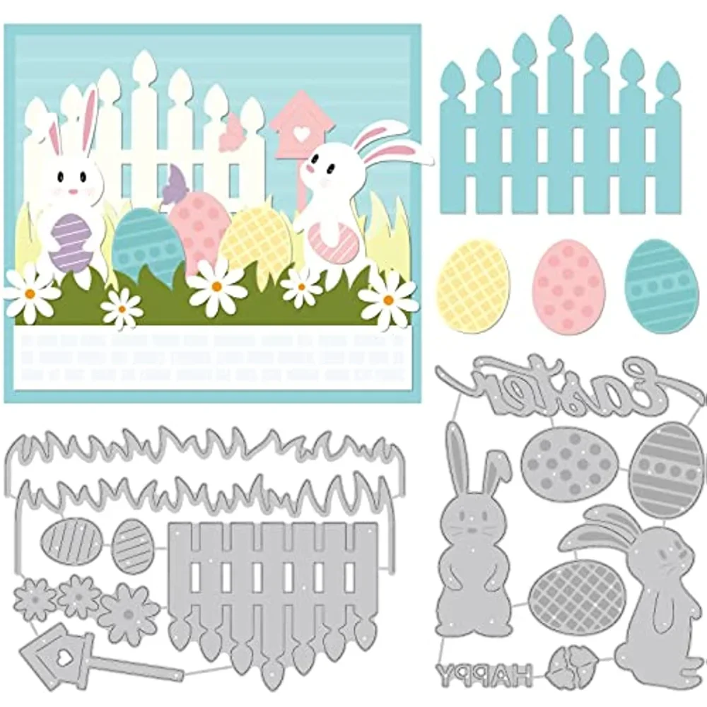 2 Styles Easter Pattern Cutting Dies Stencils, Easter Rabbit Plant Egg Embossing Stencil Template for DIY Scrapbook Photo Album