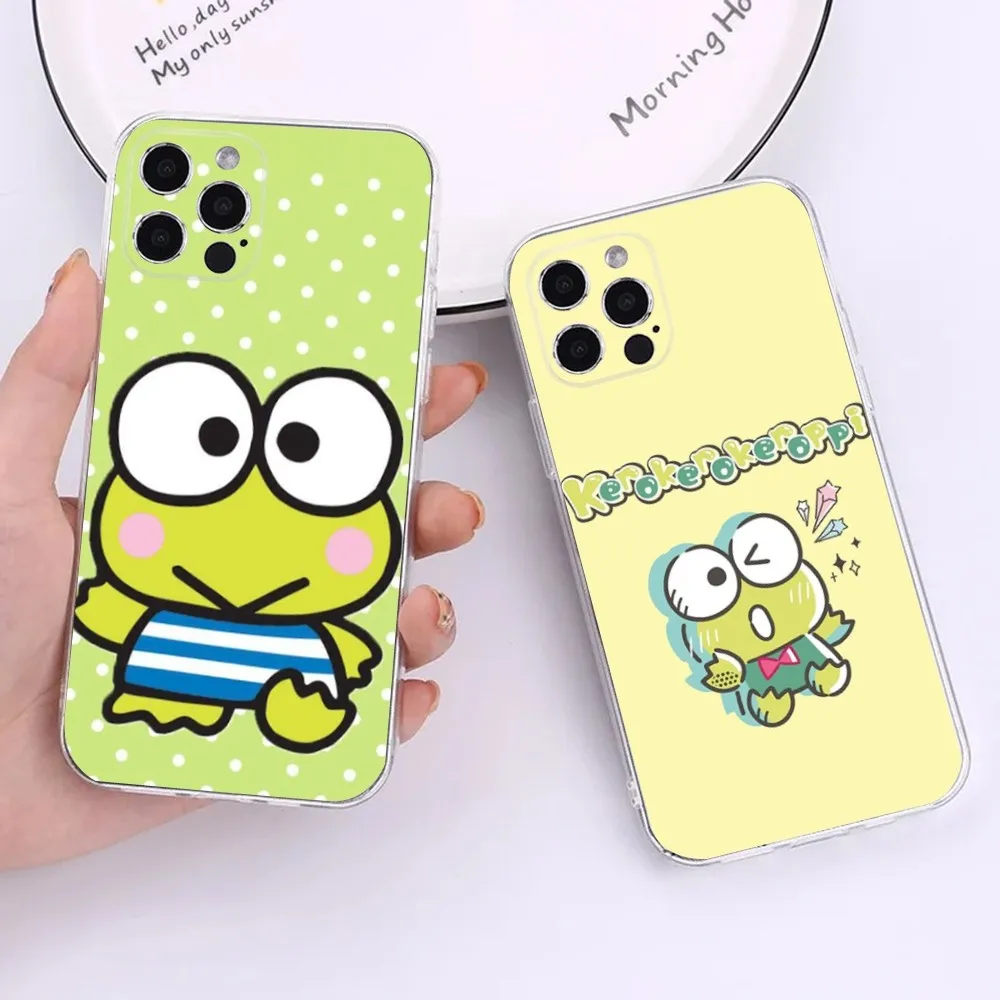 K-Kero K-Keroppi Phone Case For iPhone 15,14,13,12,11 Plus,Pro,Max,XR,XS,X,7,8 Plus,SE,Mini Transparent Silicone Soft