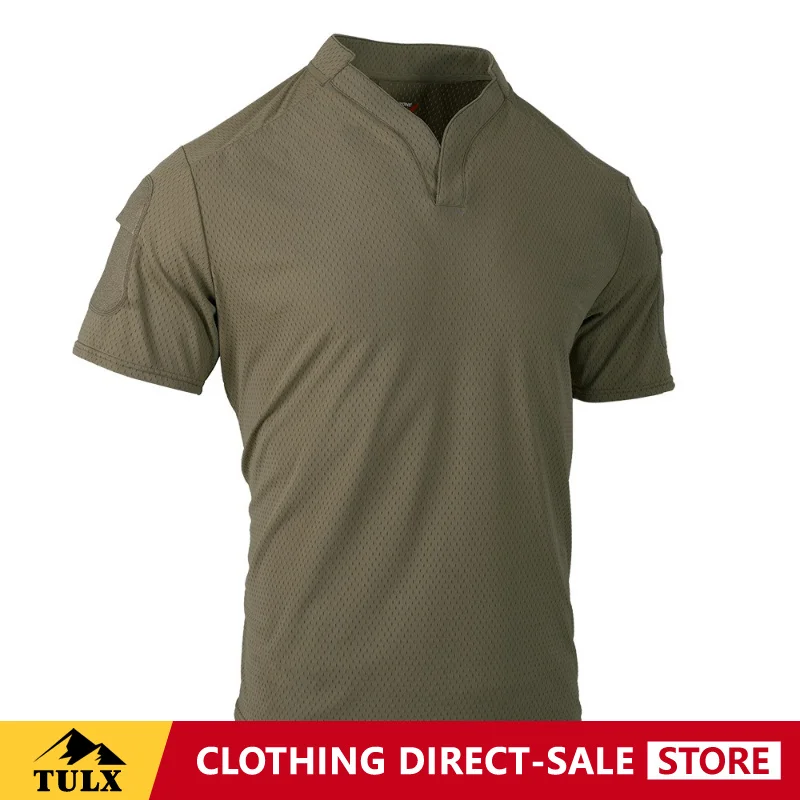 Tactical V-neck Short Sleeve T-shirt Quick Drying Breathable Sports Short Sleeve Summer Tactical Outdoor Ice Silk Short Sleeve