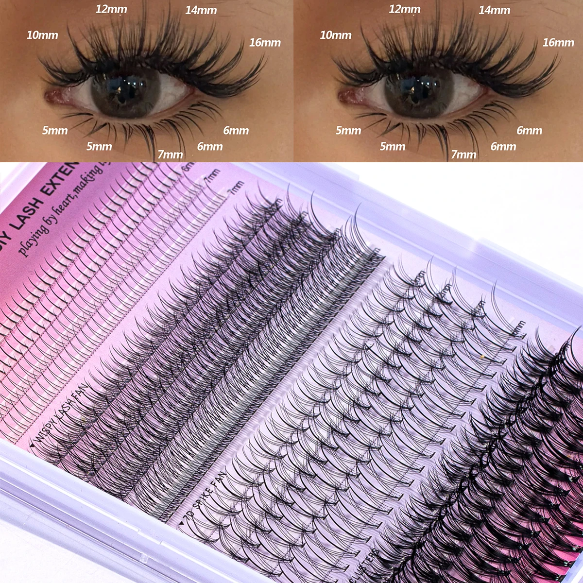 Lash Clusters Individual Cluster Lash Extensions DIY Multi-type Mixed Wispy Tray Bottom, Spike, Volume Lashes