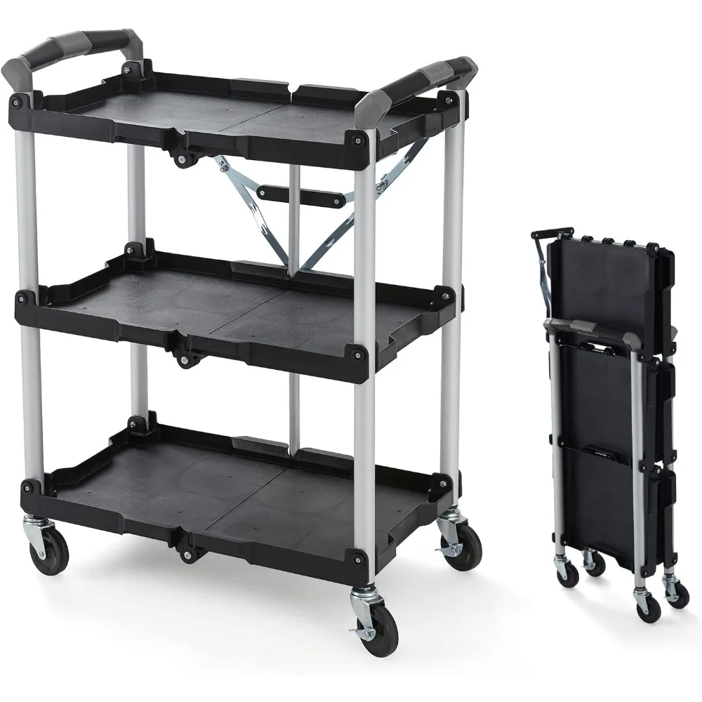 Collapsible Folding Service Cart with 150LB Capacity, Portable Tool Organizer for Garage and Home Use