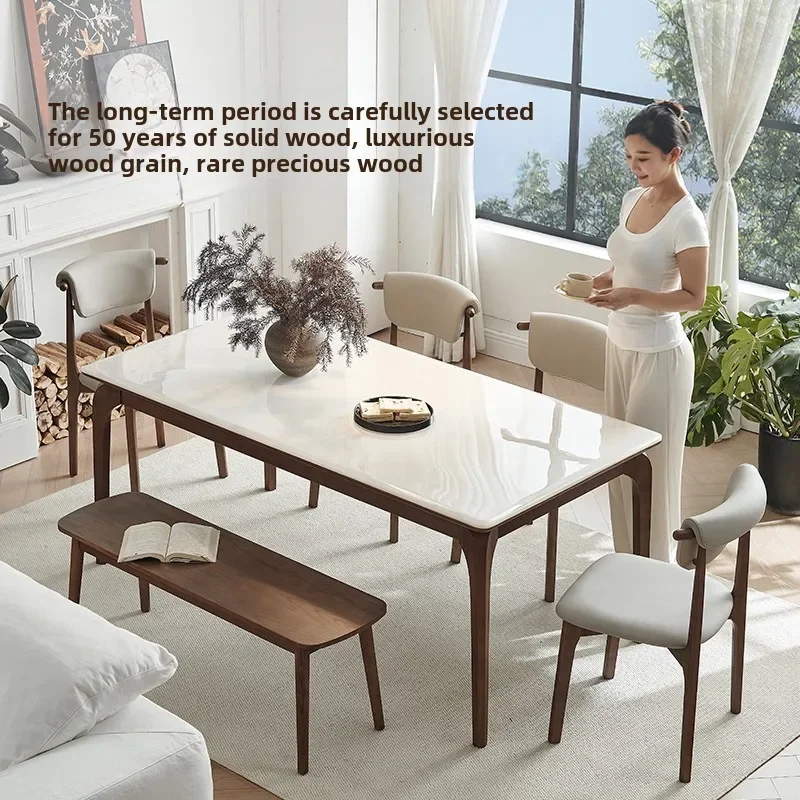 

DSA white ice jade marble dining table pure solid wood legs luxury stone dining table and chairs