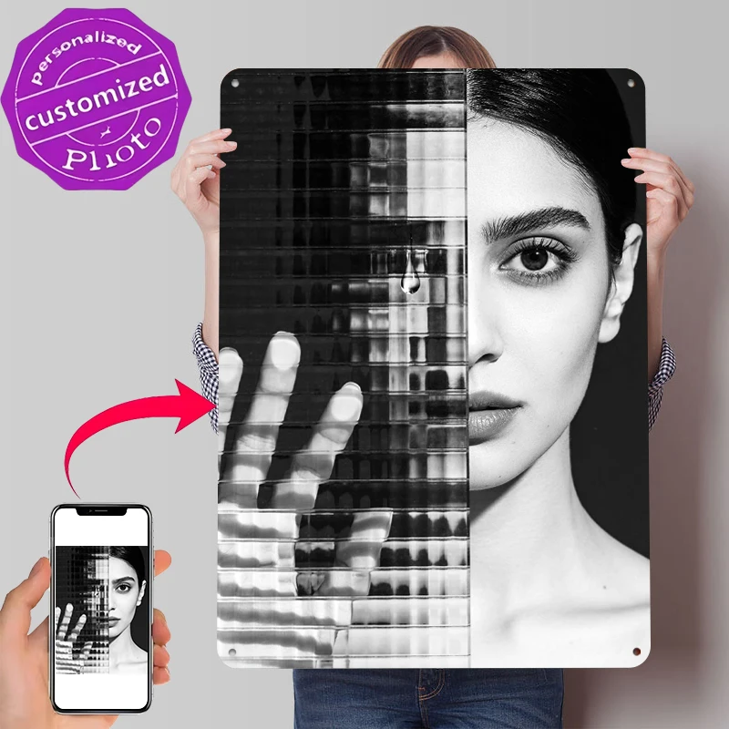 Woman's Face Behind Textured Glass Tin Poster Customized Wall Art Retro Vintage Metal Signs for Fans Room Decoration At Home
